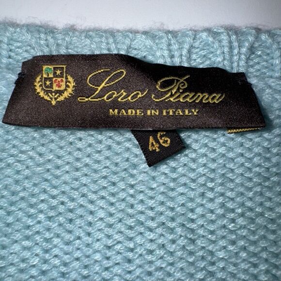 Loro Piana Cashmere Linen Silk Knit Sweater Seafoam Stripe Women Size EUR 46 - Picture 10 of 12